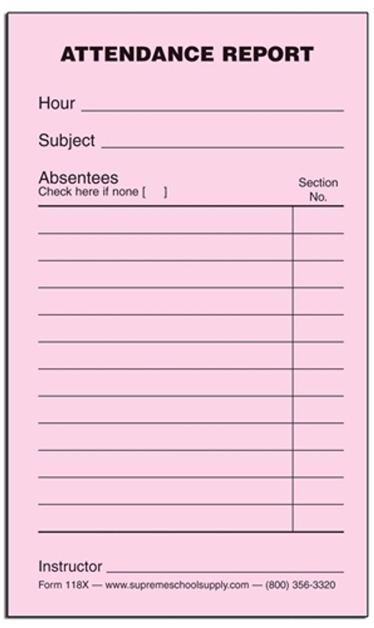 Attendance Report, Pink (118X)