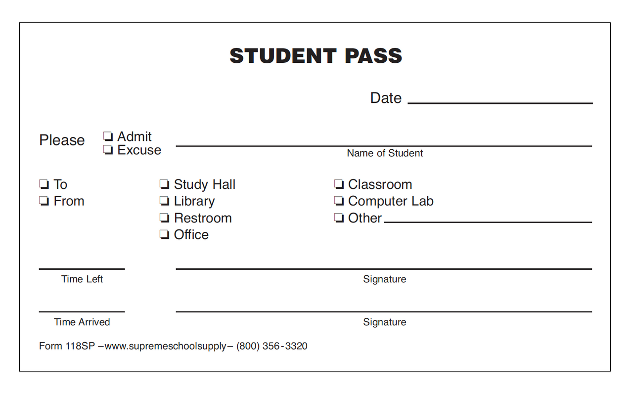 Student Pass, Admit or Excuse (118SP)