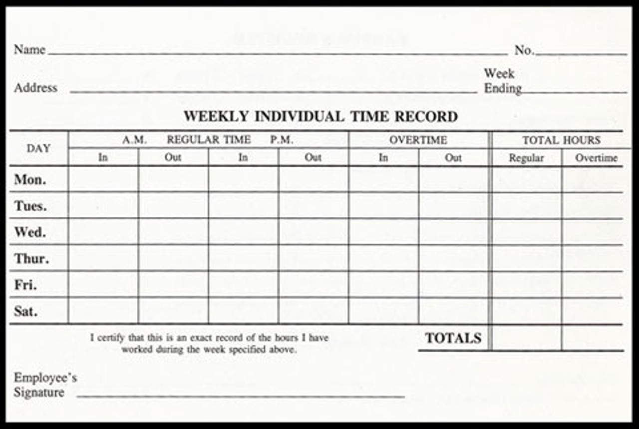 Weekly Time Record Cards Weekly Time Record Cards