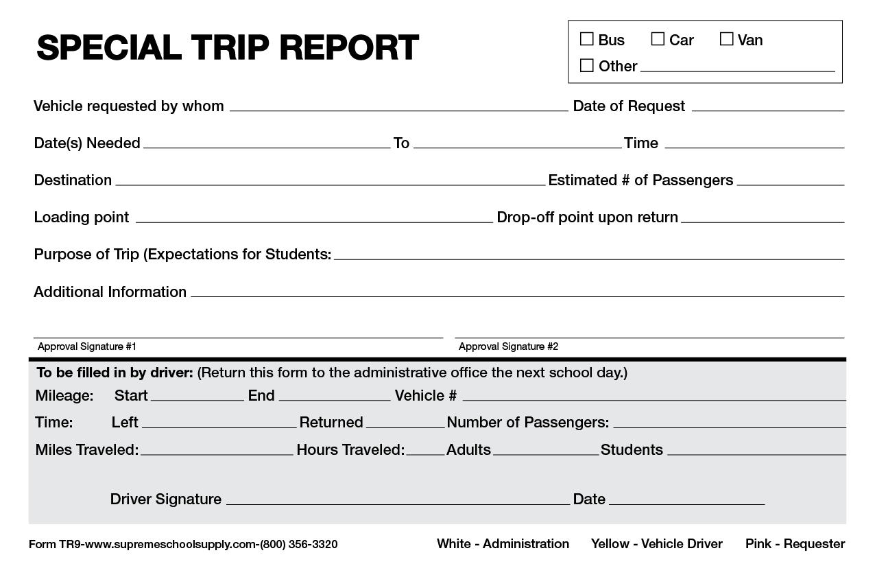 Special Trip Reports - Triplicate (TR9)