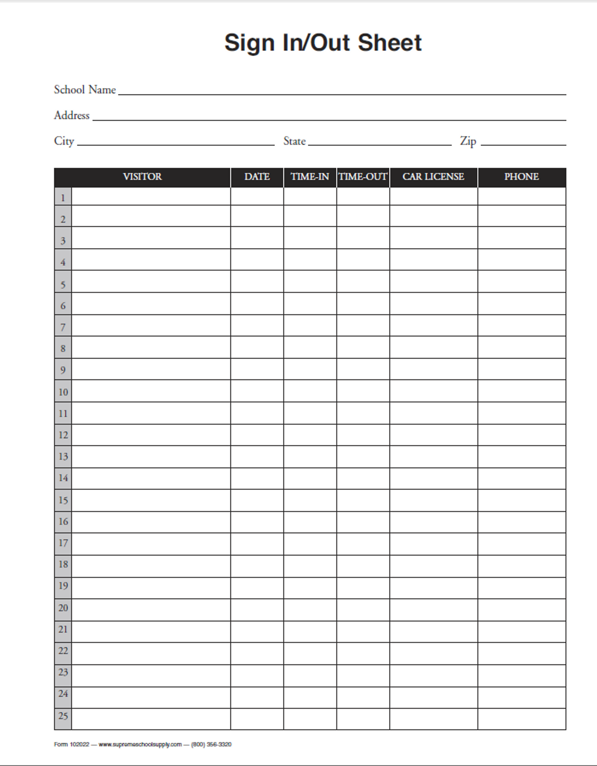 Sign In/Out Sheet (102022) Supreme School Supply