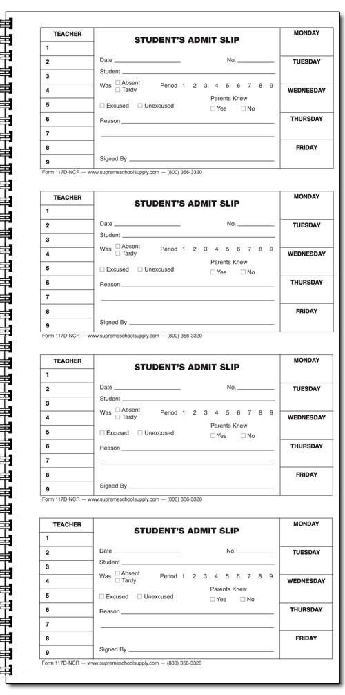 Student Admit Book Carbonless (117DNCR) Supreme School Supply