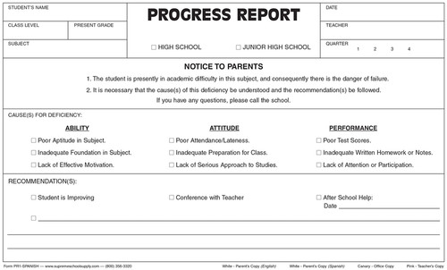 Progress Report, 4 Part (PR1-SPANISH)