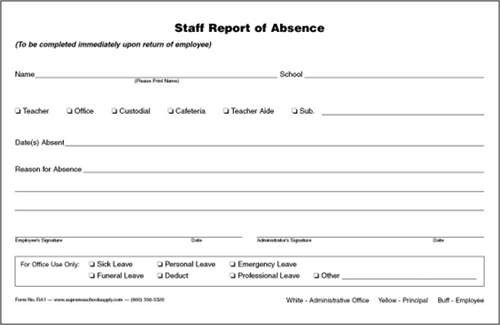 Staff Report of Absence, Triplicate (RA1)