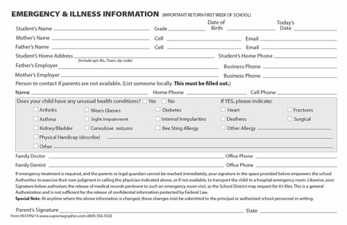 Emergency & Illness Info Cards (9531)