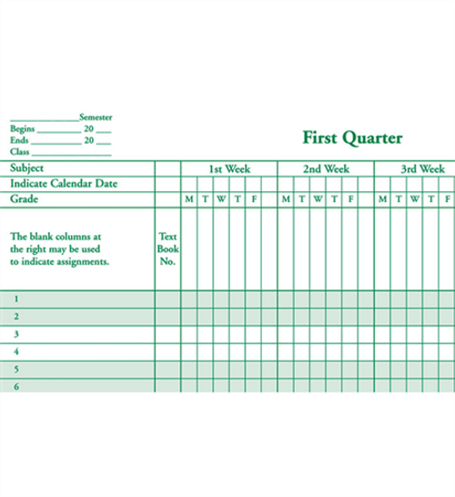 Class Record Book, 8 Subject, 9 weeks (910-8LGN)