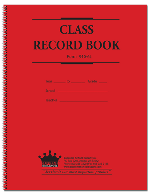 Class Record Book, 6 Subject, Red and Blue Text (910-6L)