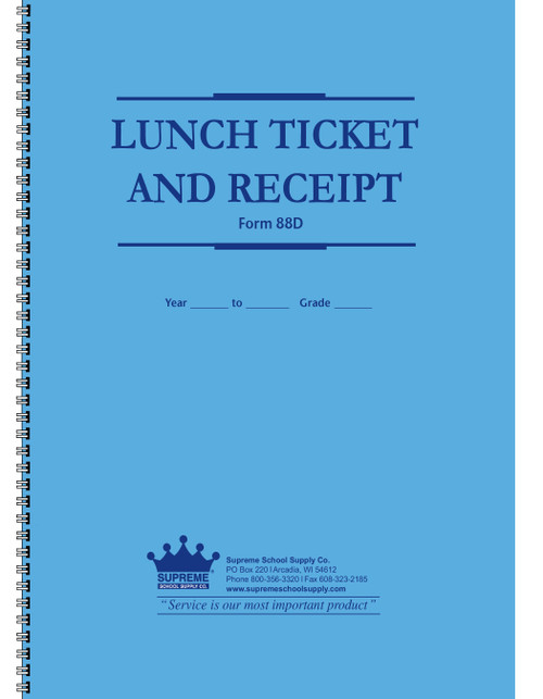 Lunch Program Receipt Book, 20-Meal (88D) Lunch Program Receipt Book, 20-Meal (88D)