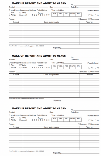 Make Up Report & Admit To Class NCR (714-NCR)