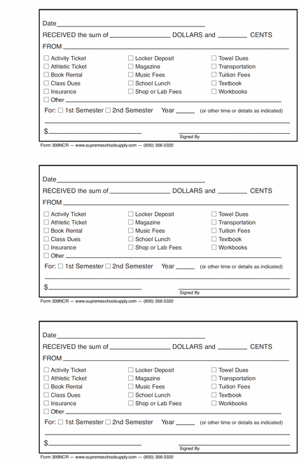 Receipt Book, 2-Part With Categories (309NCR)