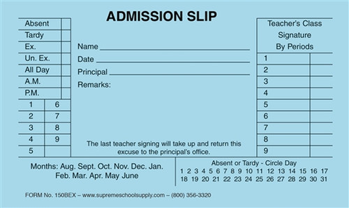 Admission Slip, Blue (150B)