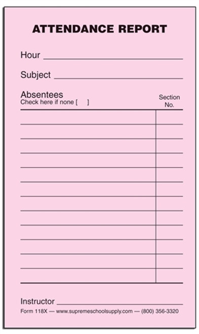 Attendance Report, Pink (118X)