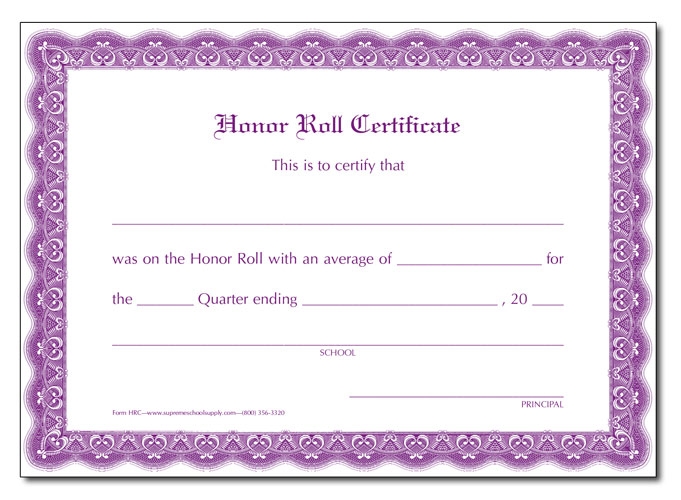 honor-roll-certificate-quarters-hrc-supreme-school-supply for Free Printable Honor Roll Certificates Honor Roll Certificate, Quarters (HRC) - Supreme School Supply for Free Printable Honor Roll Certificates