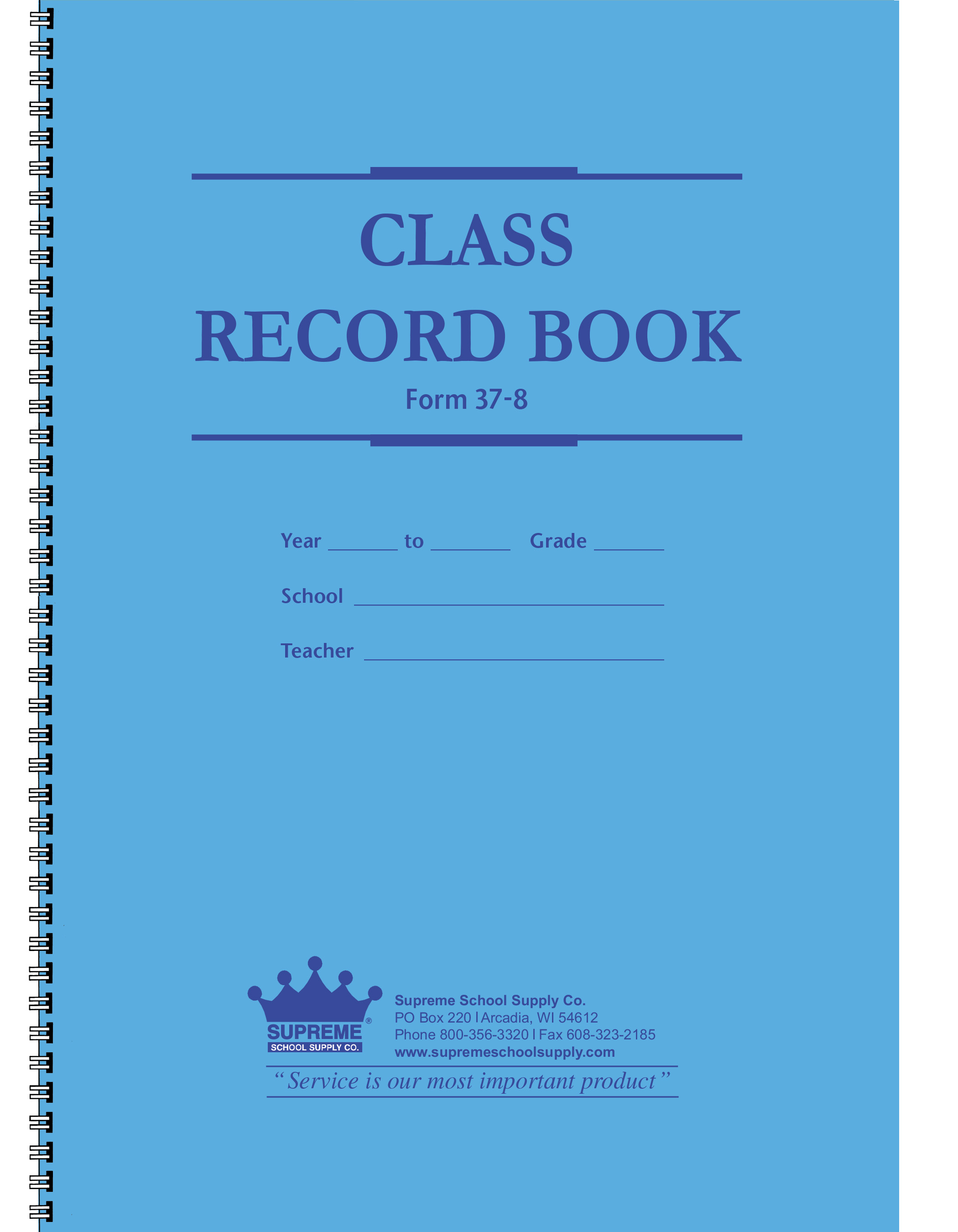 37冊 Class Record Book 8 Subject 9 Week Blue Cover (37-8) - Supreme