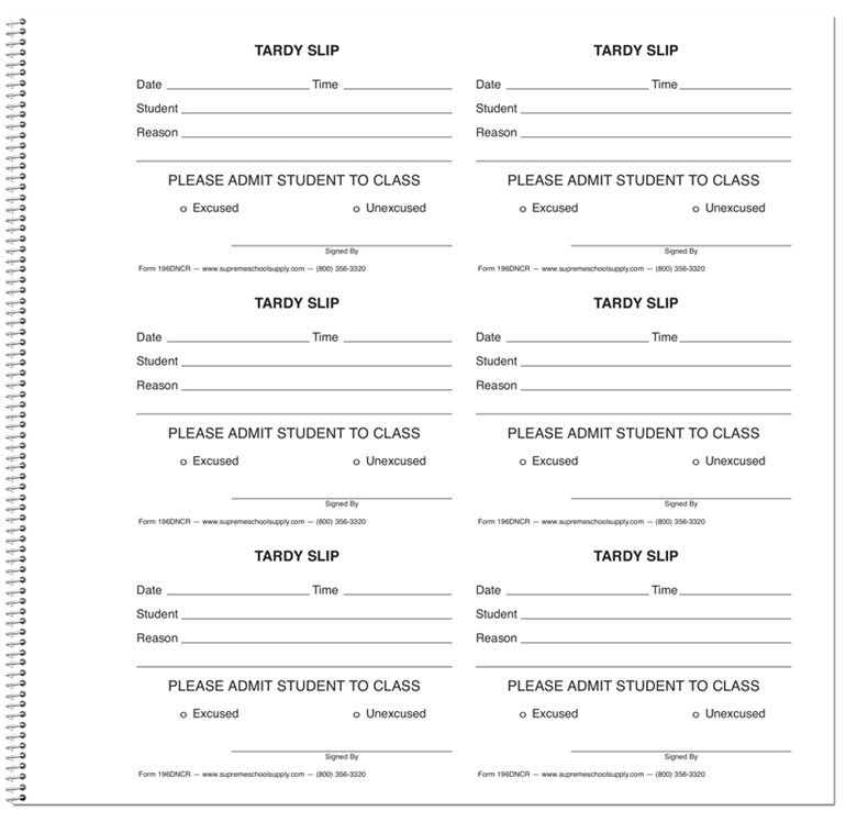 Tardy Slip Book- Carbonless Duplicates-NCR (196D-NCR) - Supreme School Supply tardy-slip-book-carbonless-duplicates-ncr-196d-ncr-supreme-school-supply