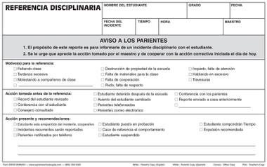Triplicate Doctor Disciplinary Referral, Triplicate (DR3R-SPANISH) - Supreme School Supply