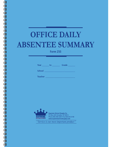 Office Daily Absentee Summary - 29 Names (235) - Supreme School Supply