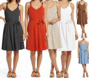 Flared Classic Solid A line Dress with Belt Causal Fashion Summer Dress