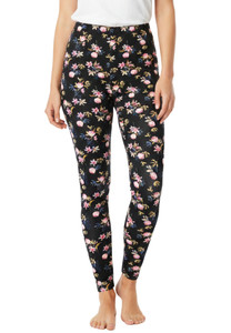 Black Garden Flowers Cotton Blend Basic Causal Fun Printed Leggings