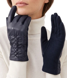 Womens Fashion Chick Design Warm Driving Gloves Leather Front Winter Gloves Navy