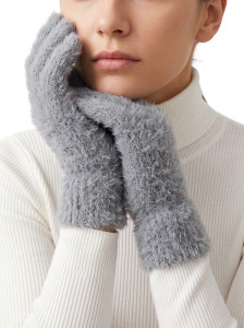 Gray Fuzzy Faux Mink Hair Soft Womens Fuzzy Winter Touchscreen Gloves Soft Stretchy
