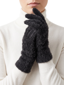 Black Fuzzy Faux Mink Hair Soft Womens Fuzzy Winter Touchscreen Gloves Soft Stretchy