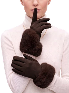 Coffee Touchscreen Gloves w Faux Fur Warmer Cuff Luxurious Soft Winter Gloves