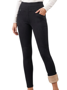 Women's Winter Plush Lined Thick Trouser Black Pants - Dressy Leggings
