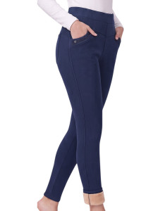 Women's Winter Plush Lined Thick Trouser Navy Pants - Dressy Leggings