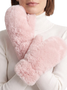 Pink Faux Fur Thick Plush Lined Winter Mittens Cold Weather Gloves Super Warm