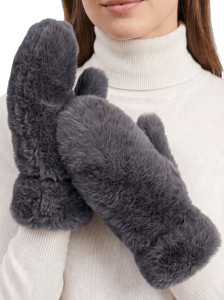 Charcoal Faux Fur Thick Plush Lined Winter Mittens Cold Weather Gloves Super Warm