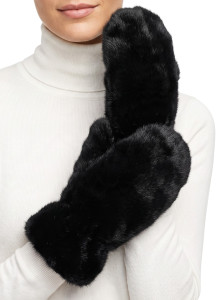 Black Faux Fur Thick Plush Lined Winter Mittens Cold Weather Gloves Super Warm