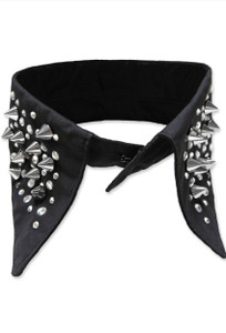 Black False Collar With Silver Rivet And Rhinestone Black False Collar With Silver Rivet And Rhinestone