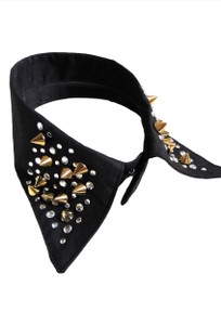 Black False Collar With Gold Rivet And Rhinestone Black False Collar With Gold Rivet And Rhinestone