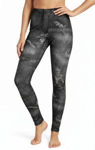 Ripped Black Cotton Blend Basic Causal Fun Printed Leggings