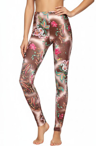 Brown Paisley Cotton Blend Basic Causal Fun Printed Leggings