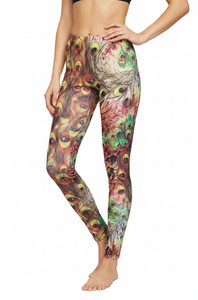 Peacock Brown Cotton Blend Basic Causal Fun Printed Leggings