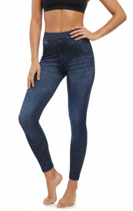 Women's Navy Jeans Denim Print Fake Faux Jeans Leggings Pants