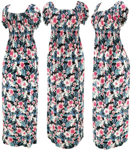 Hawaiian Pink Flower Smoked Summer Sundress Long Dress