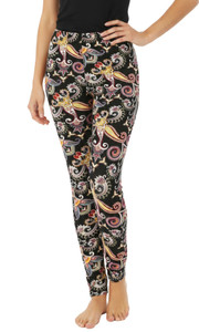 Black Paisley Cotton Blend Basic Causal Fun Printed Leggings