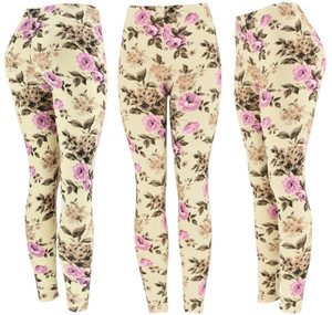 REG/Plus Super Soft Cotton Blend Basic Workout Printed Pattern Leggings Cream Rose REG/Plus Super Soft Cotton Blend Basic Workout Printed Pattern Leggings Cream Rose