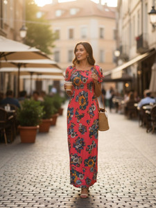 This is a great dress for summer! Lightweight fabric. Stretchy and comfortable smocked design dress. Puffed short sleeves and a deep round neck