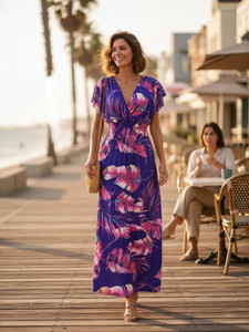 Deep v neck line with smocked under bust