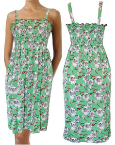 White Roses Summer Green Sundress Beach Cover Up Sleeveless Smocked Dress