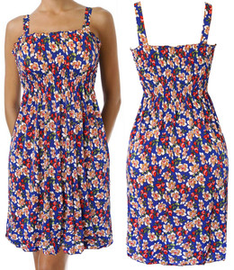 Small Flowers Royal Beach Cover Up Sleeveless Smocked Dress