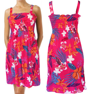 Hawaiian Pink Beach Cover Up Sleeveless Smocked Dress