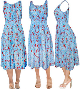 Butterfly Blue Cotton Smocked Causal Summer Dress
