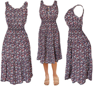 Floral Flared  Black Flowy Smocked Summer Sun Dress