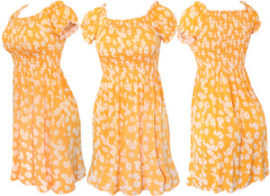 Daisy Yellow Smocked Summer Short Sleeves Floral Causal Short Dress