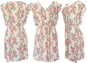 Dolman Cream Floral Summer Batwing Sleeves Causal Dress